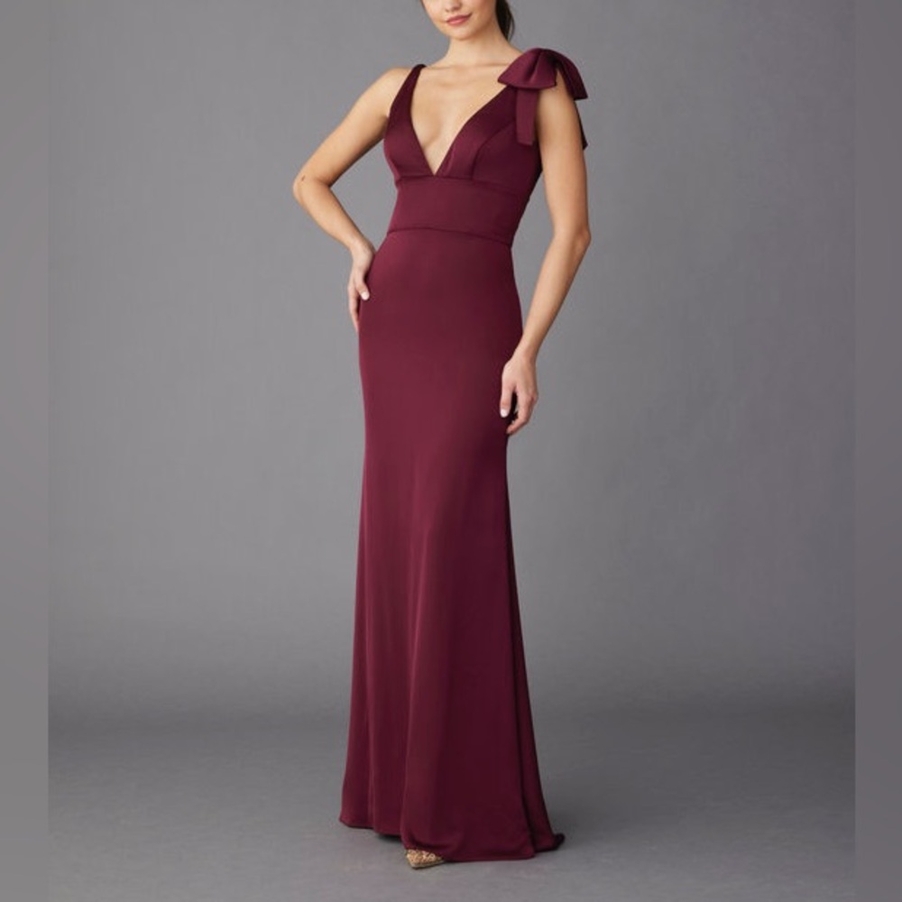 Lazaro dress Long Lexi in Berry Crepe de Chine Wedding evening dress NEW